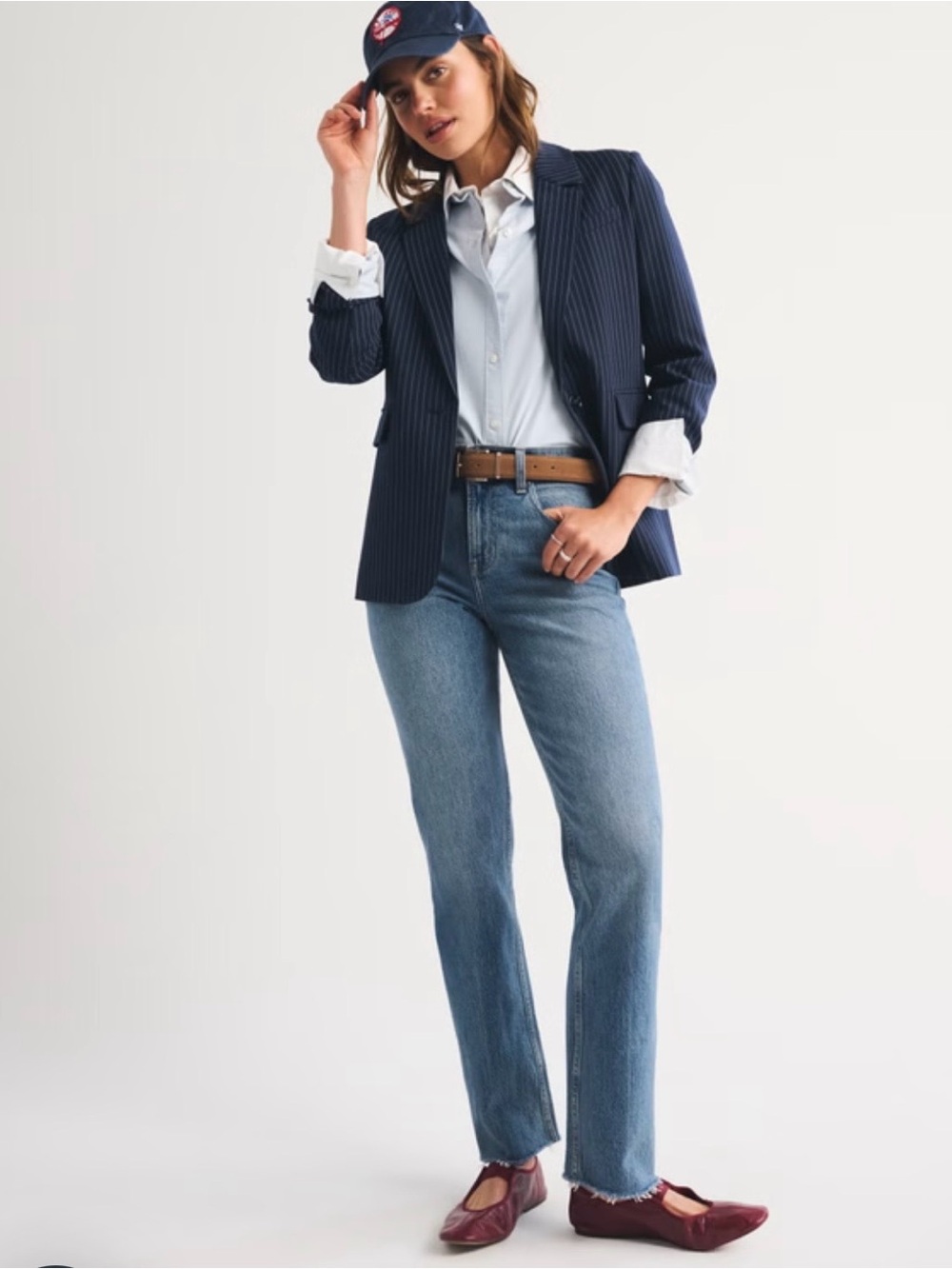 Abercrombie and fitch the ankle straight ultra high rise medium wash raw hem 27